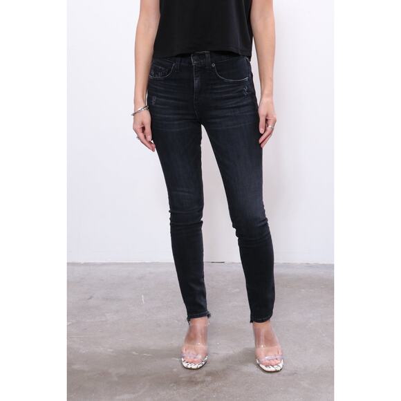 Nili Lotan Mid Rise Distressed Black Jeans Size 25 Edgy Quiet Luxury Classic - Picture 1 of 8